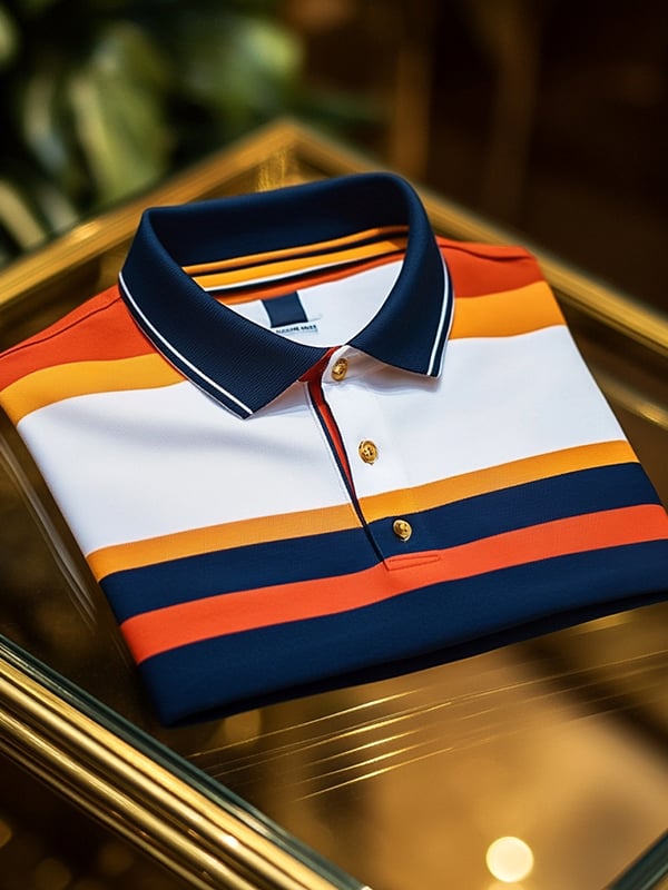 Camisa polo retro ejecutivo rayas estampado de manga larga para hombre