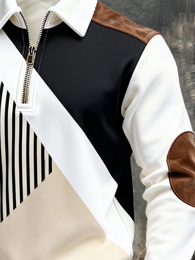 Sudadera retro en bloques de color estampado cierre para hombre
