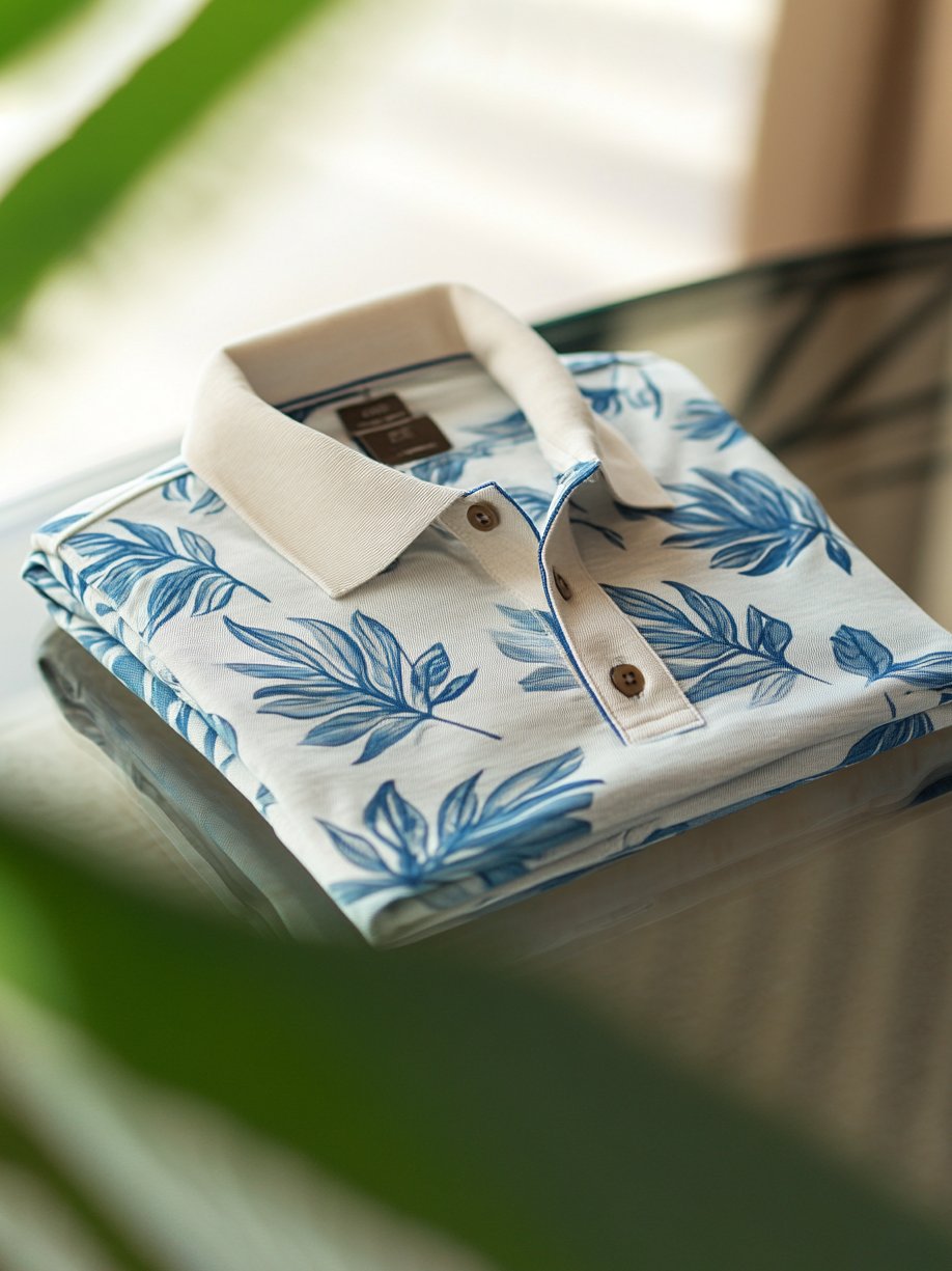 Camisa polo ejecutivo casual jacquard Button de manga corta para hombre