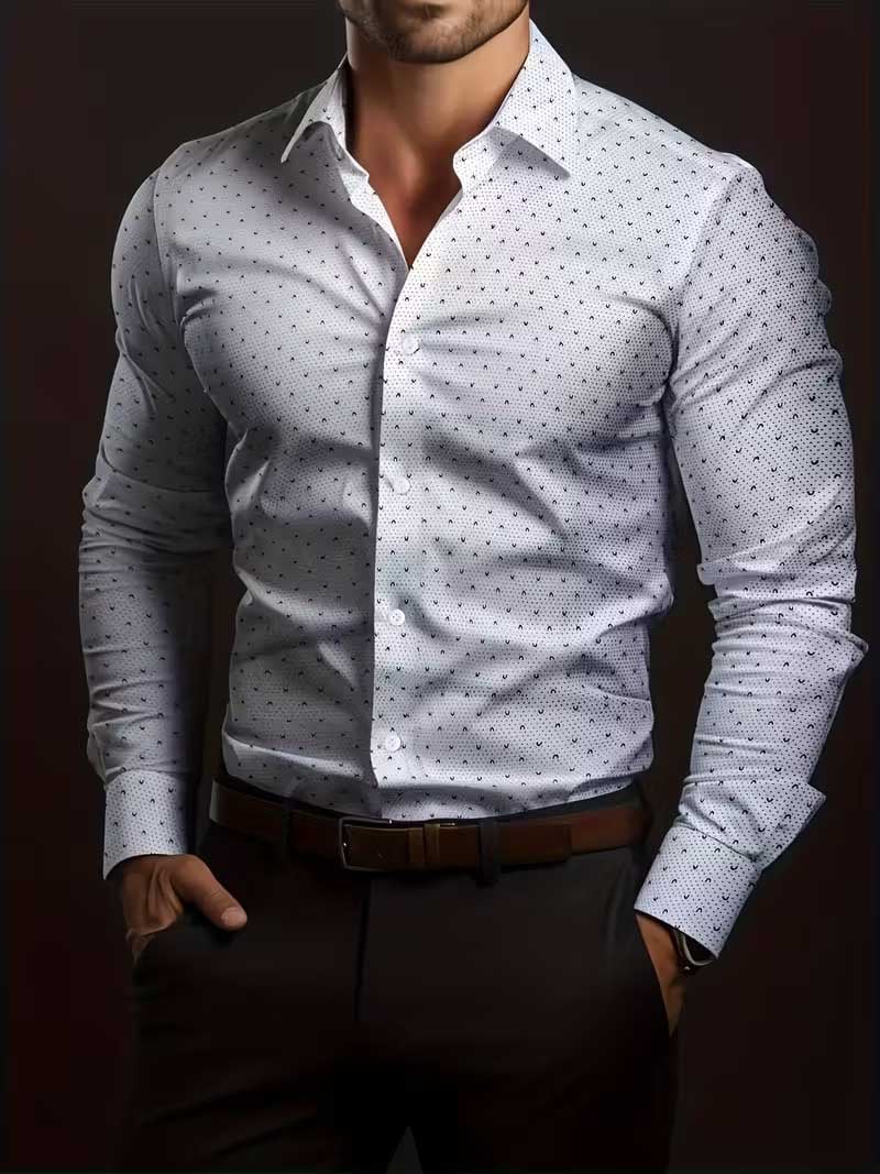 Camisa Street Style ejecutivo casual estampado de manga larga para hombre