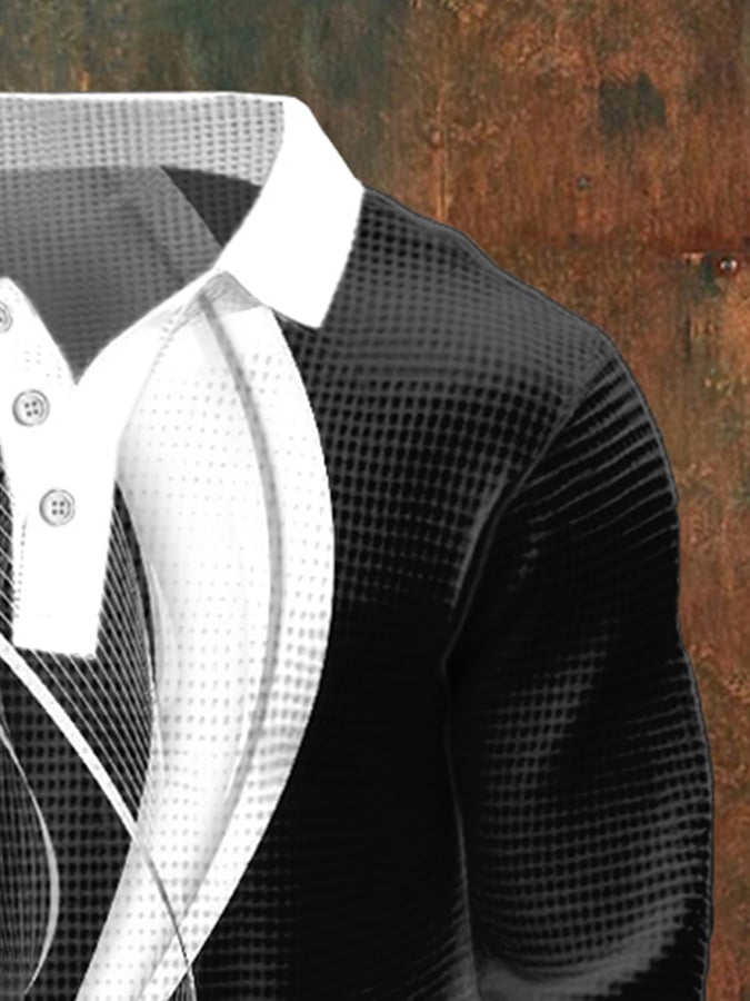 Casual ejecutivo Waffle de manga larga Polo para hombre