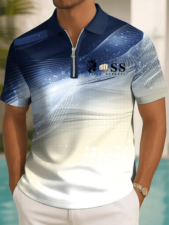 Camisa polo retro Letter Design estampado casual cierre para hombre