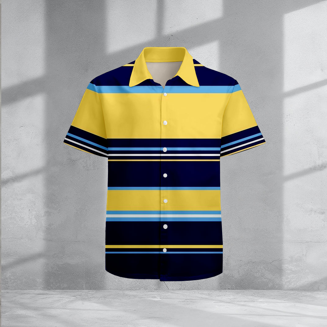 Camisa casual Navy Blue & Yellow Color Matching a rayas estampado de manga corta para hombre