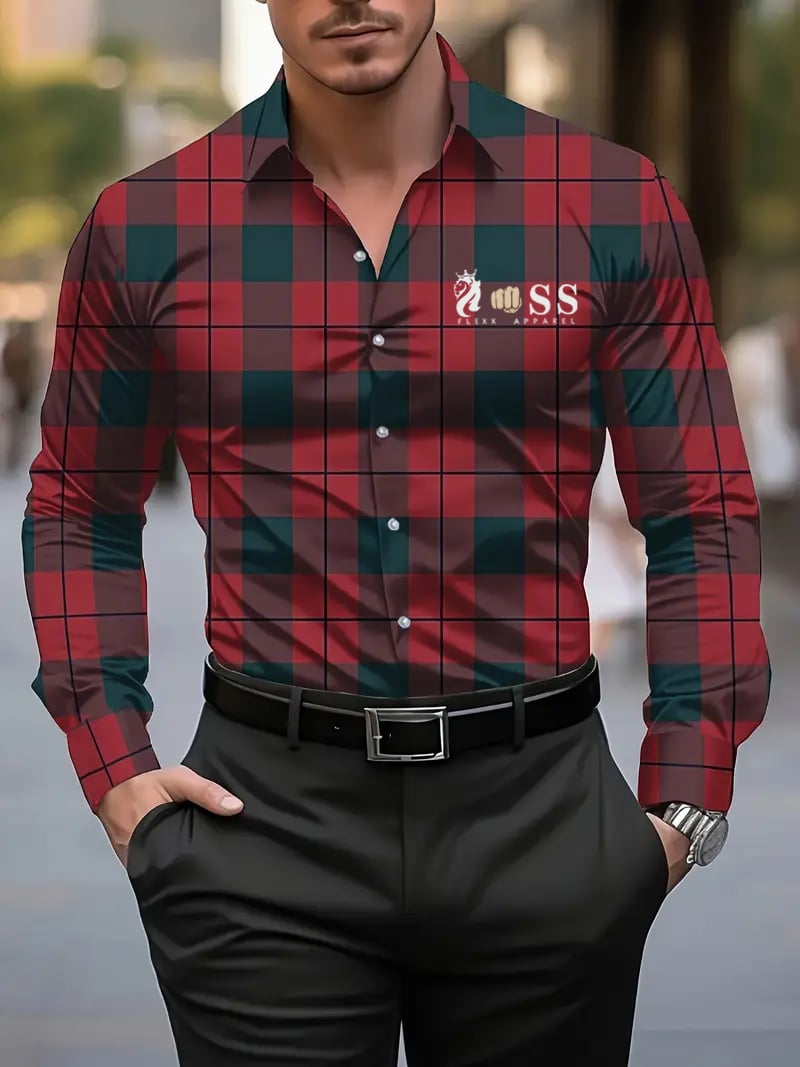 Camisa Street Style ejecutivo casual estampado de manga larga para hombre