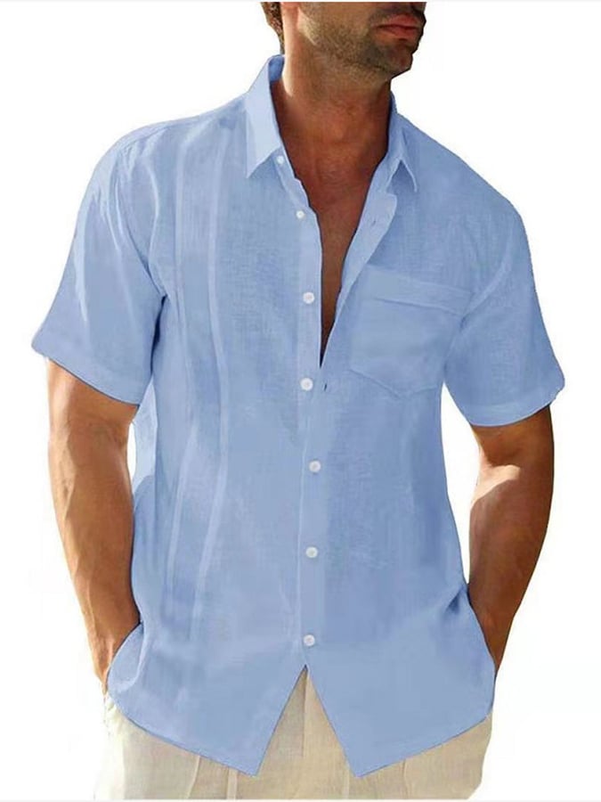 Camisa casual de color sólido de algodón And de lino para hombre
