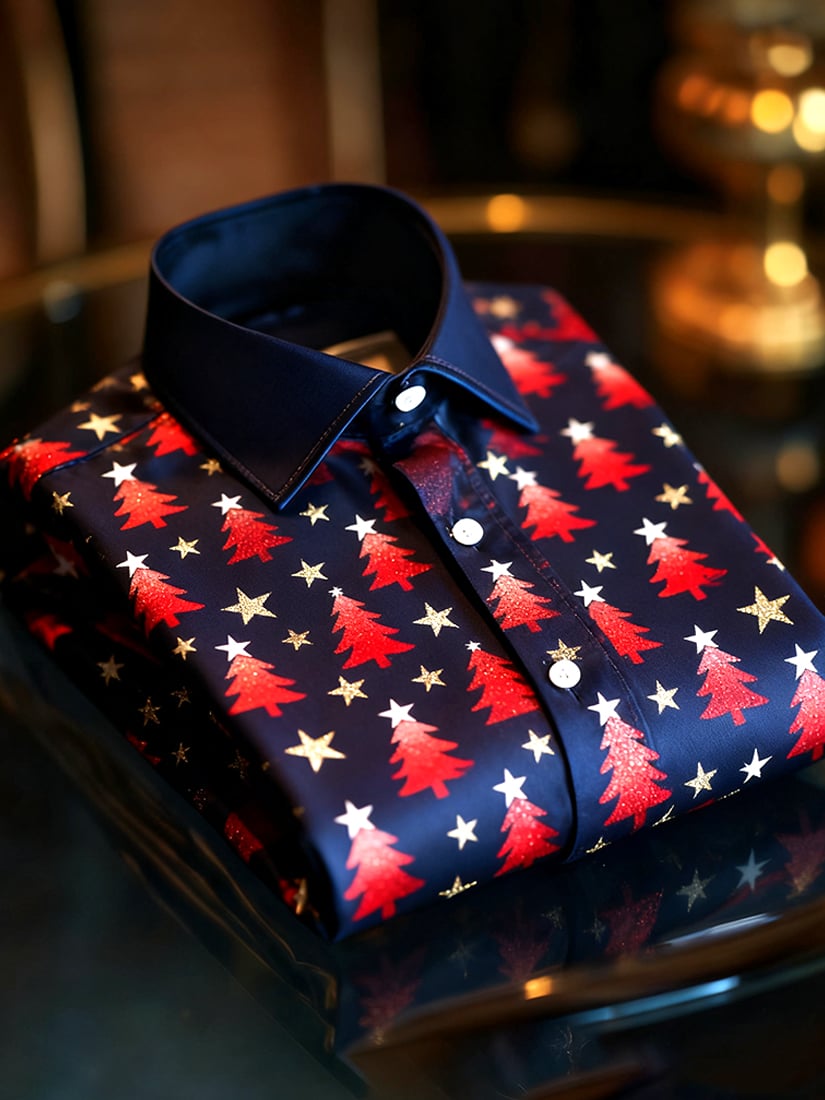 Camisa Christmas de manga larga con botones para hombre