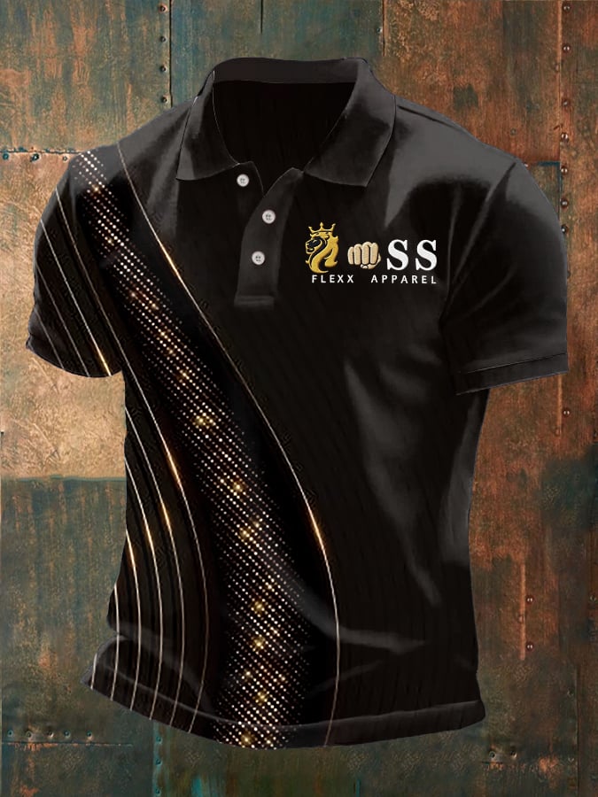 Camisa polo retro Letter Design estampado casual para hombre
