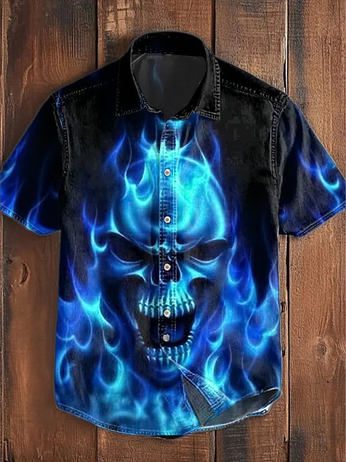 Camisa Skull estampado casual de manga corta para hombre