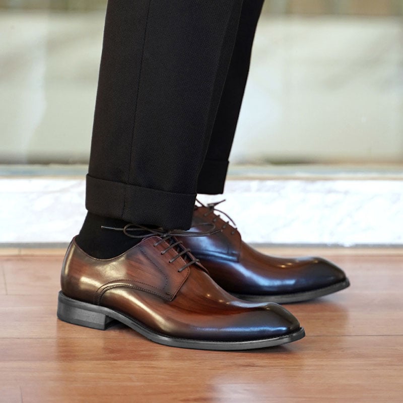 para hombre ejecutivo casual Faux Wood Grain Old Square Toe Faux Leather Derby zapatos