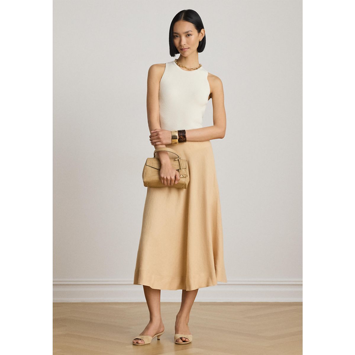 Linen A-Line Midi Skirt - 4
