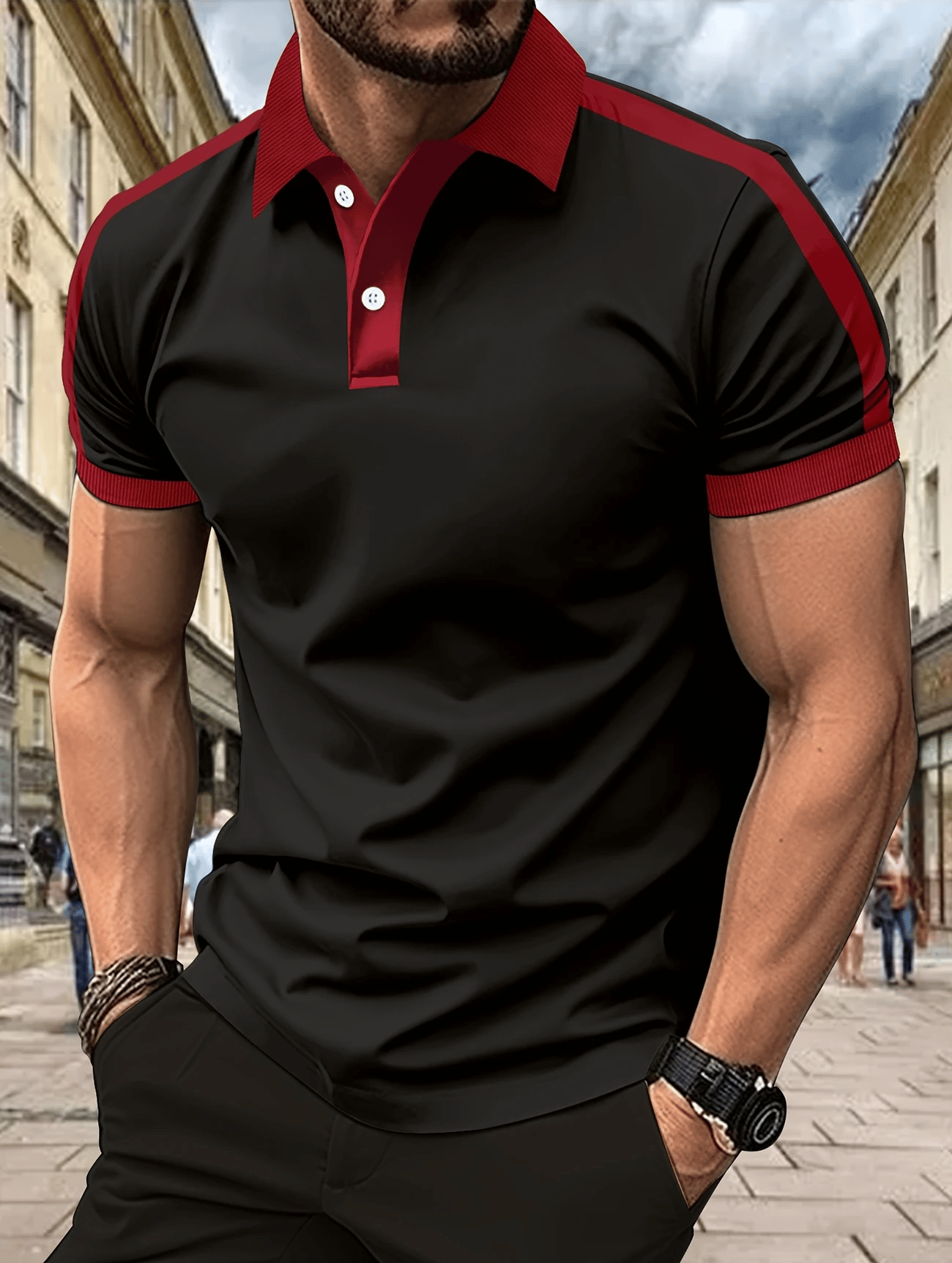 Camisa polo ejecutivo Logo con botones de manga corta para hombre