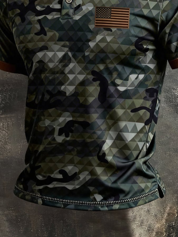 Camisa polo retro Patriotic Color-Block de manga corta para hombre