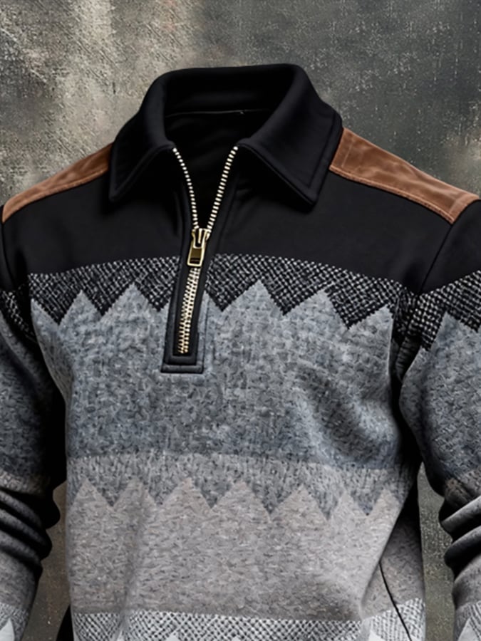 Sudadera retro en bloques de color estampado Color-Blocked con cierre para hombre
