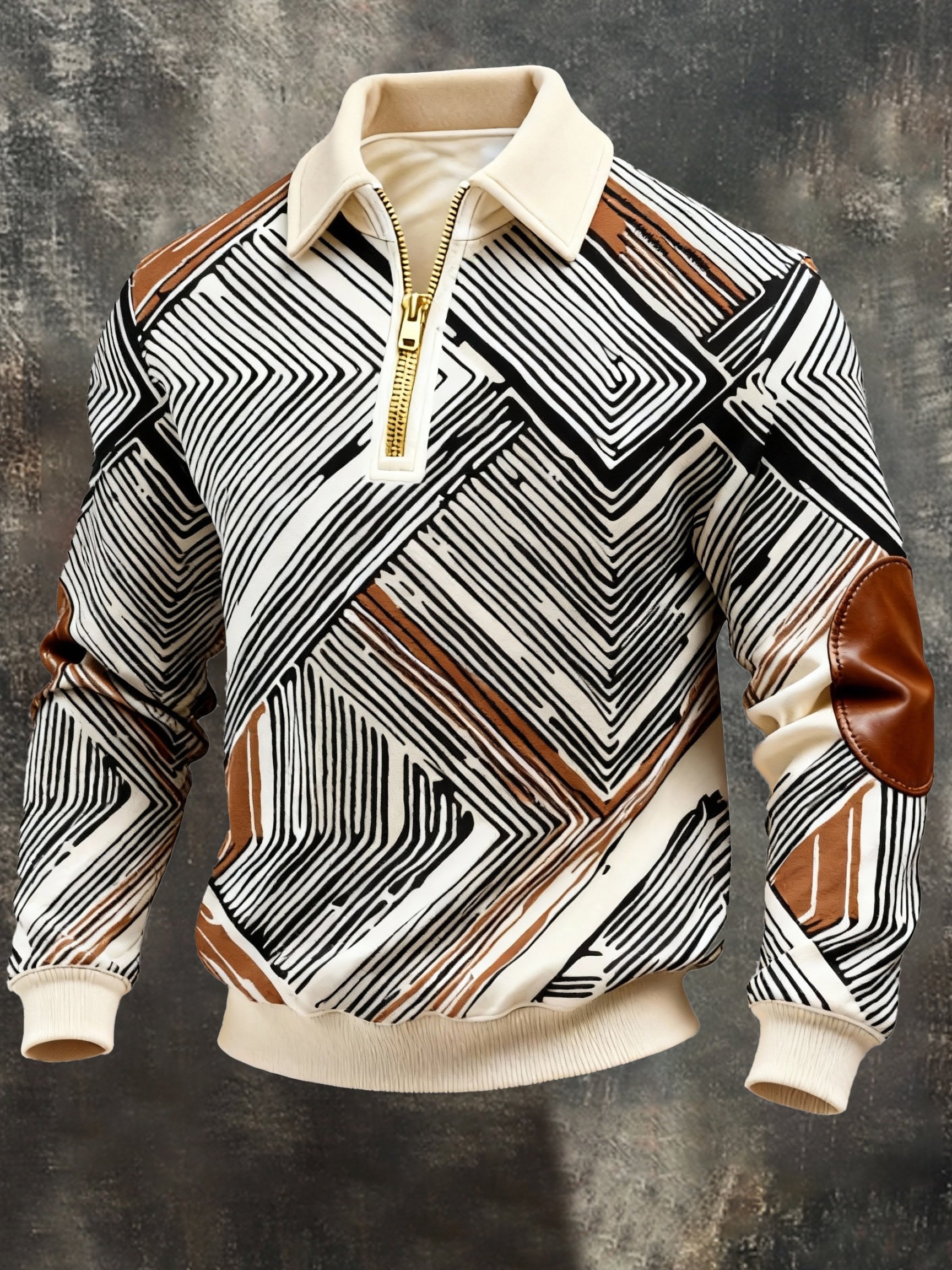 Sudadera vintage Color-Block estampado con cierre con gorrasucha para hombre
