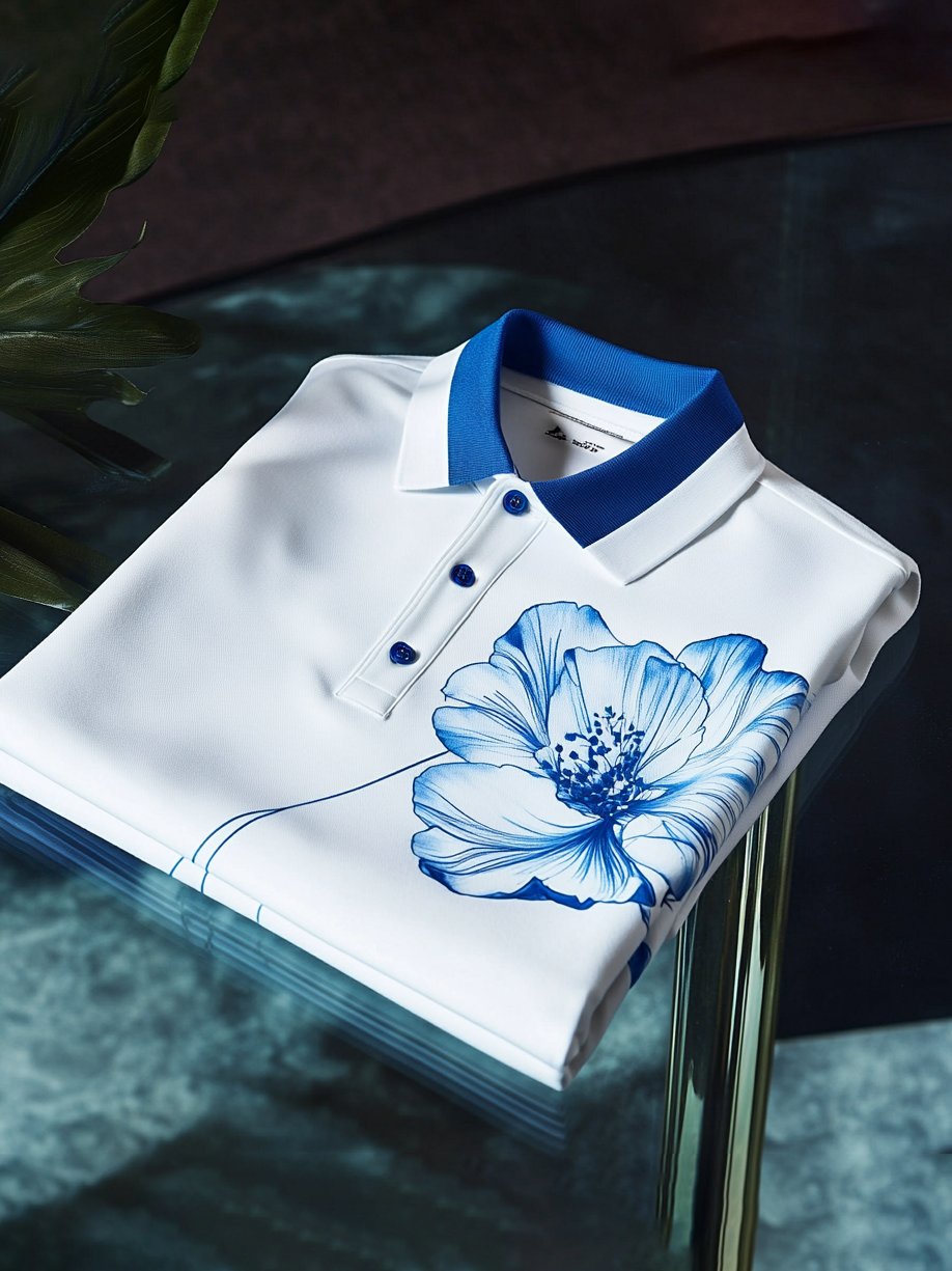 Camisa polo ejecutivo casual jacquard Button de manga corta para hombre