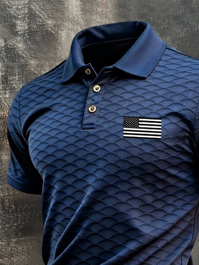 Camisa polo retro Patriotic Color-Block de manga corta para hombre