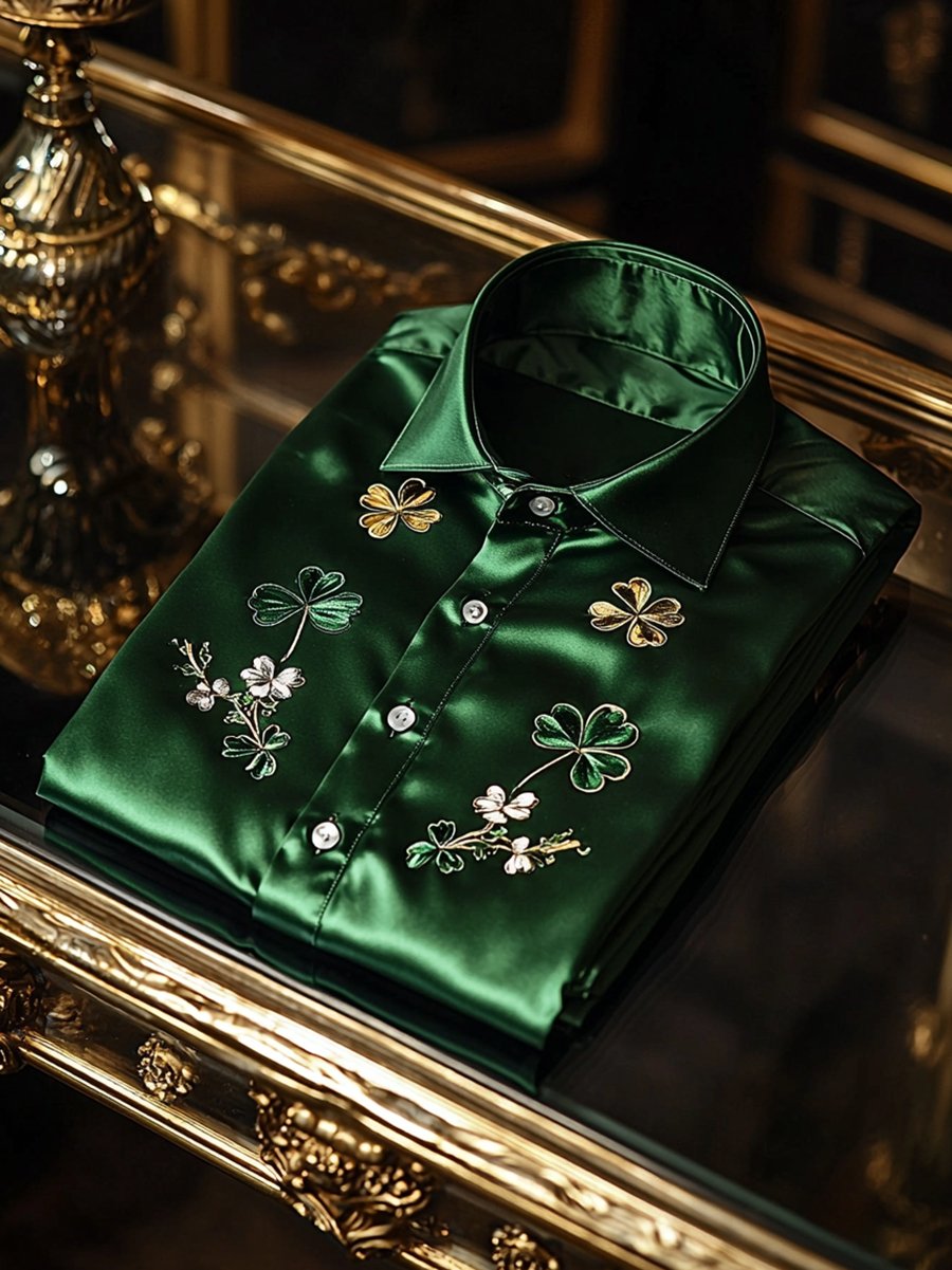 Camisa St. Patrick's satén de lujo ejecutivo de manga larga para hombre