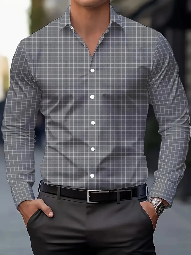 Camisa Street Style ejecutivo casual estampado de manga larga para hombre