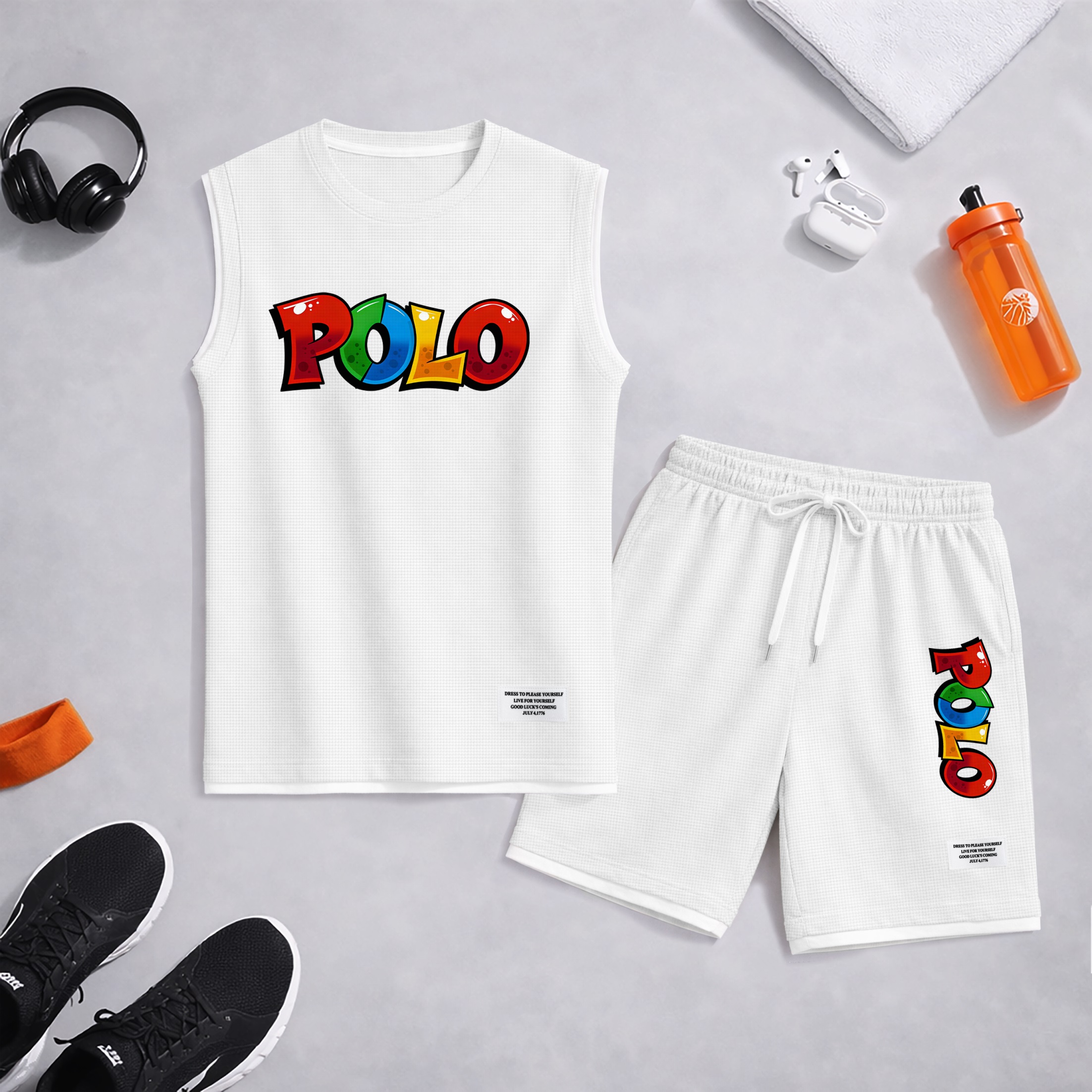 Shorts Graffiti Letter estampado Summer Set Sleeveless Tank Top & Matching Outfit, Lightweight casual Streetwear Athletic Set for Everyday & Holiday para hombre