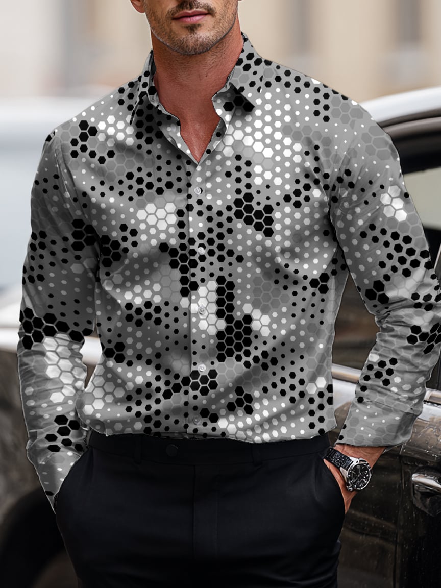 Camisa ejecutivo casual Art Button de manga corta de manga larga para hombre