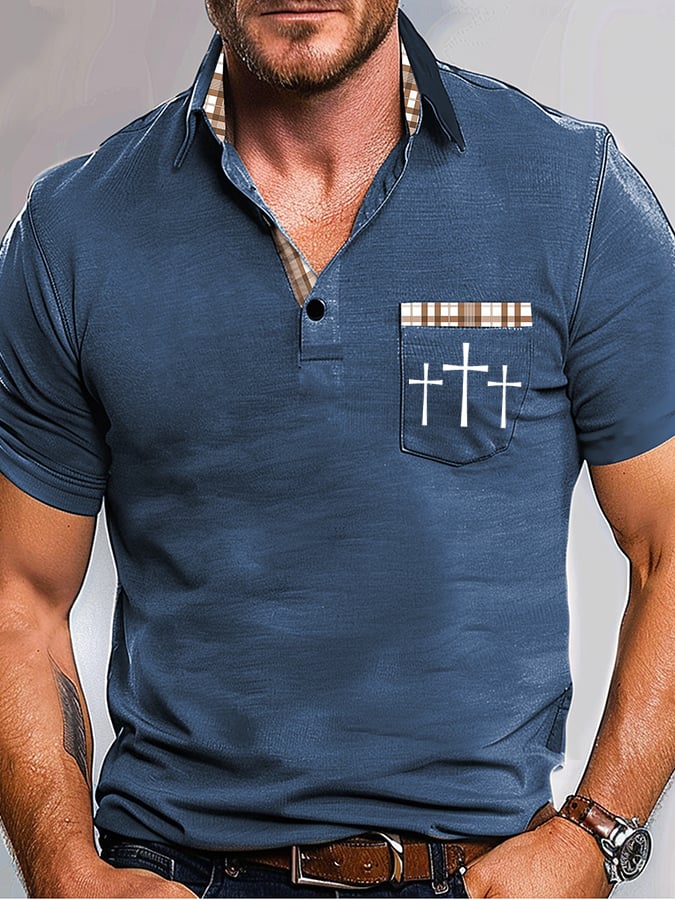 Camisa polo retro Faith casual estampado With bolsillo para hombre