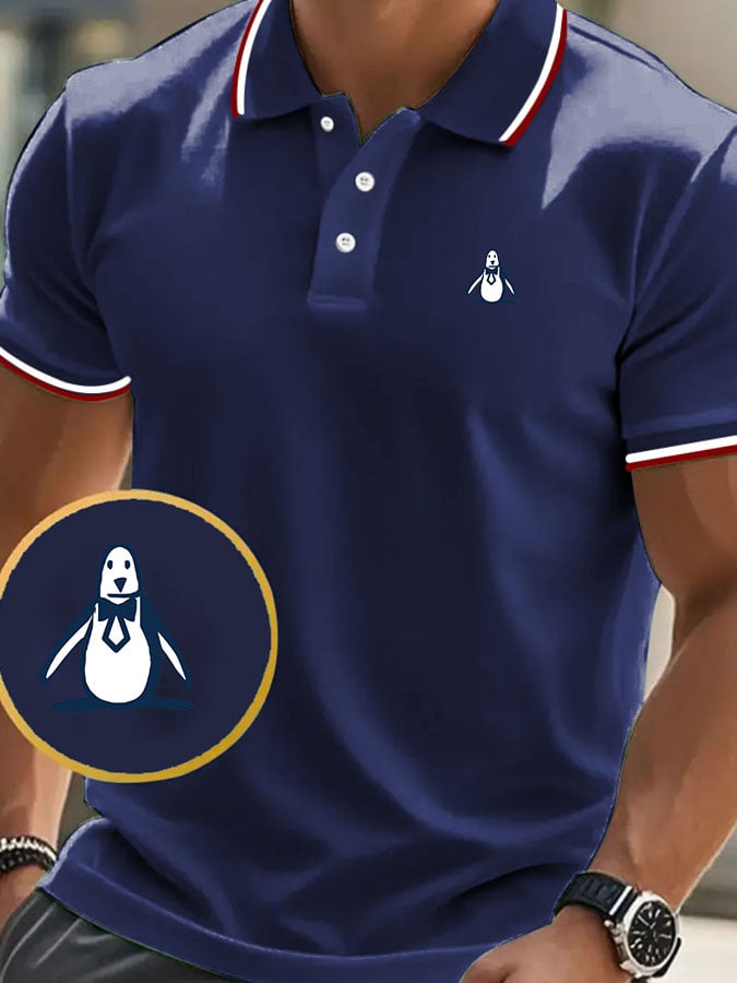 Camisa polo clásico casual ejecutivo Penguin de moda en bloques de color para hombre