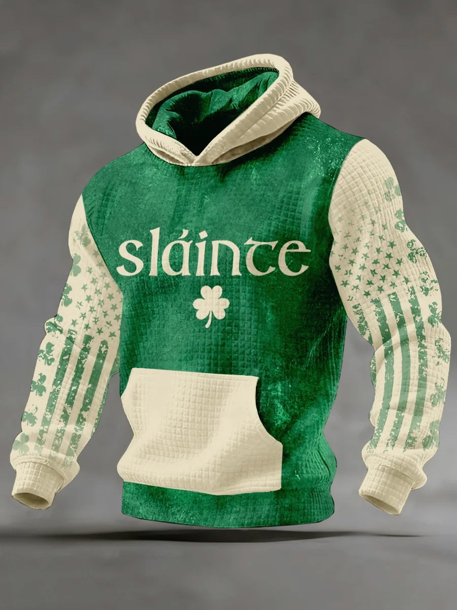 Sudadera vintage St. Patrick's Day estampado Hooded para hombre