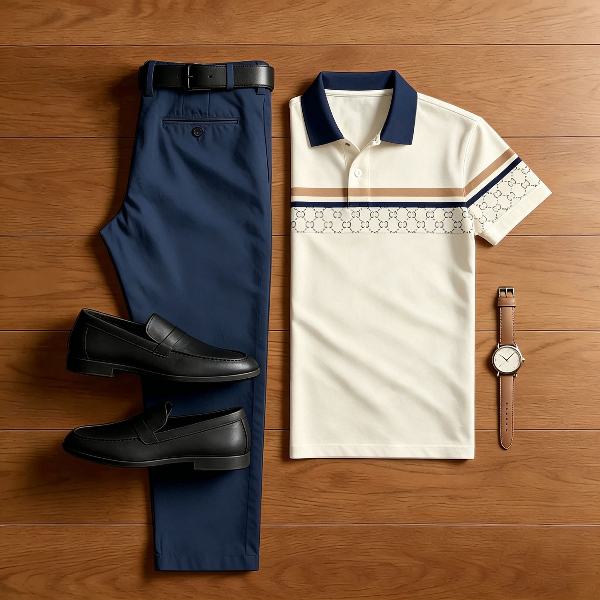 Conjunto de dos piezas casual Off-White Checkered estampado camisa polo And pantalón para hombre