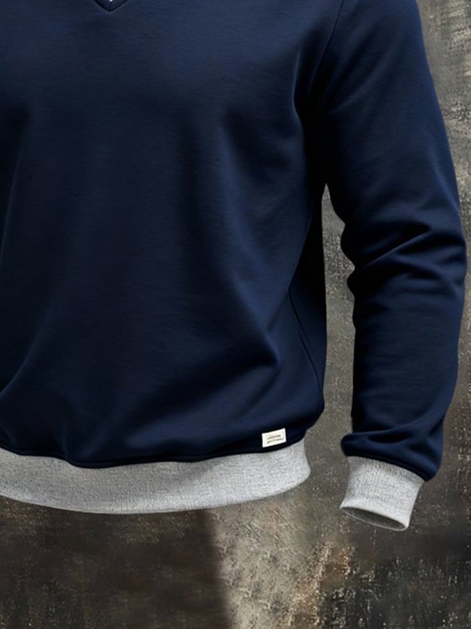 Sudadera vintage Color-Block de manga larga With Seagull cuello para hombre