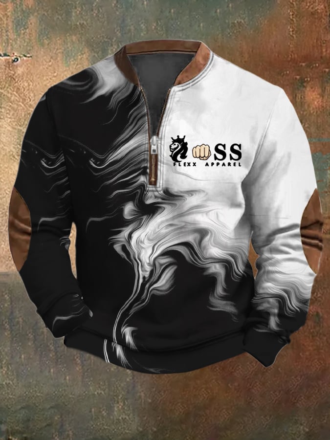Sudadera retro Letter Design estampado casual cierre cuello de manga larga para hombre