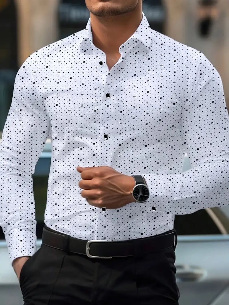 Camisa Street Style ejecutivo casual estampado de manga larga para hombre