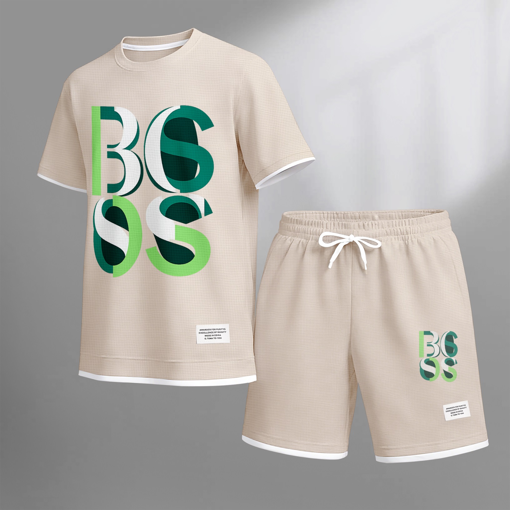 Camisa de lujo tejido tipo waffle de manga corta & shorts Set 10 para hombre