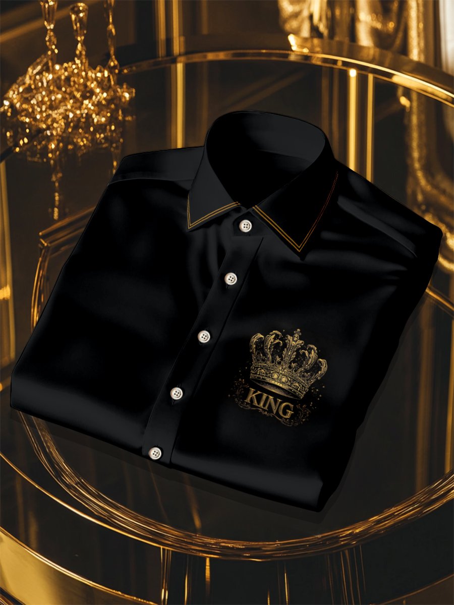Camisa seda King logo de lujo ejecutivo de manga larga para hombre