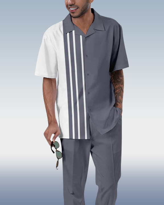 Camisa Rianmond en bloques de color estampado de manga corta Walking Set 3 Colors 371 para hombre