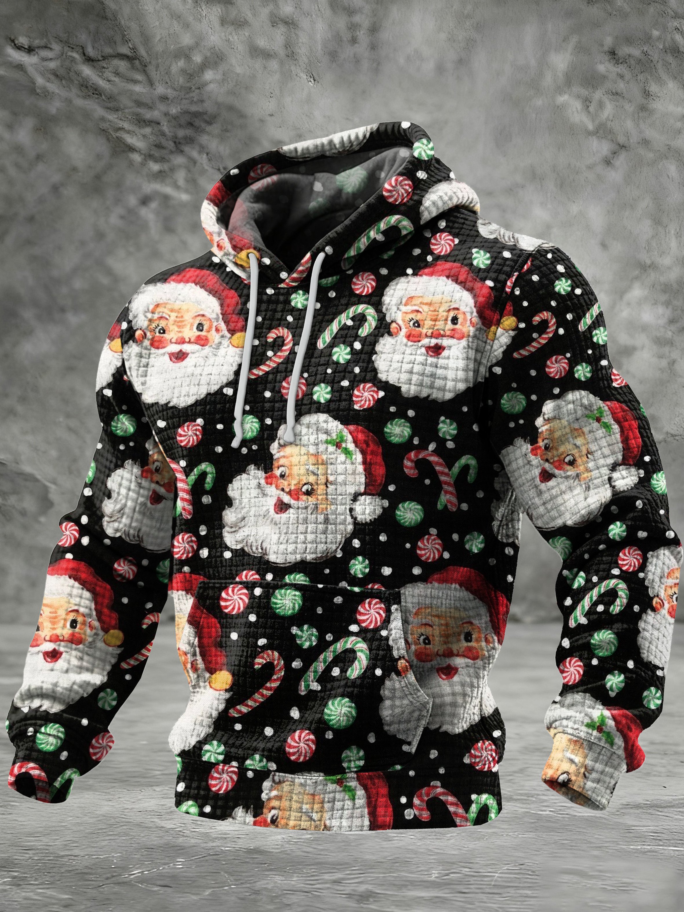 Sudadera Christmas a cuadros jacquard con gorrasucha para hombre