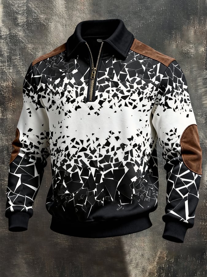 Sudadera retro en bloques de color estampado Color-Blocked con cierre para hombre