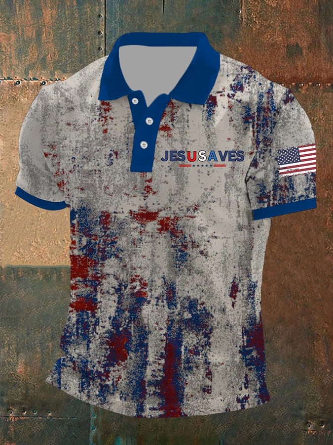 Camisa polo vintage USA Jesus Saves estampado para hombre