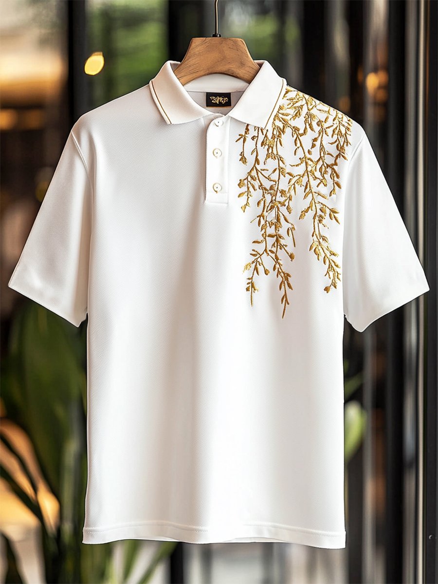 Camisa polo casual Festival Court estampado Button de manga corta para hombre