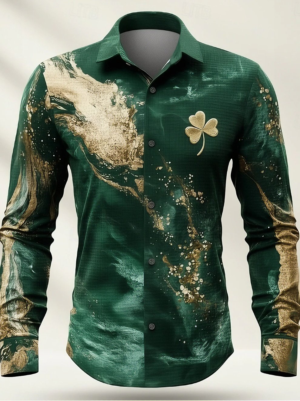 Camisa St. Patrick's Day Shamrock Abstract Liquid Arcamiseta Waffle casual camisa de manga larga para hombre