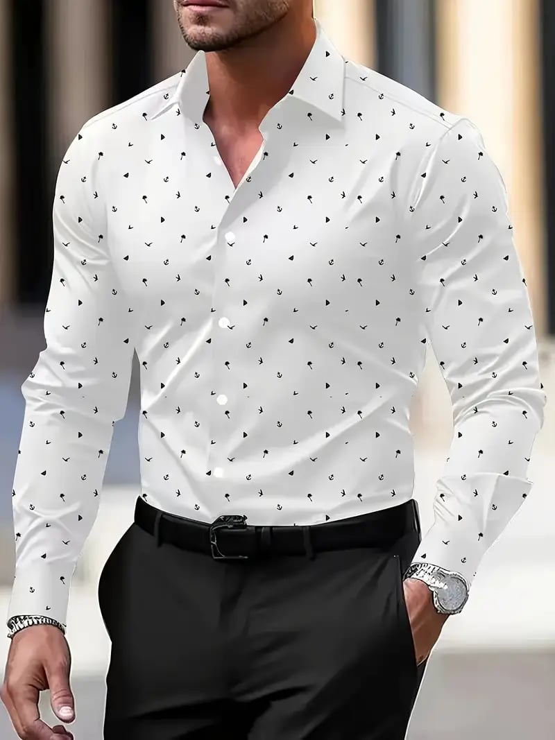 Camisa Street Style ejecutivo casual estampado de manga larga para hombre