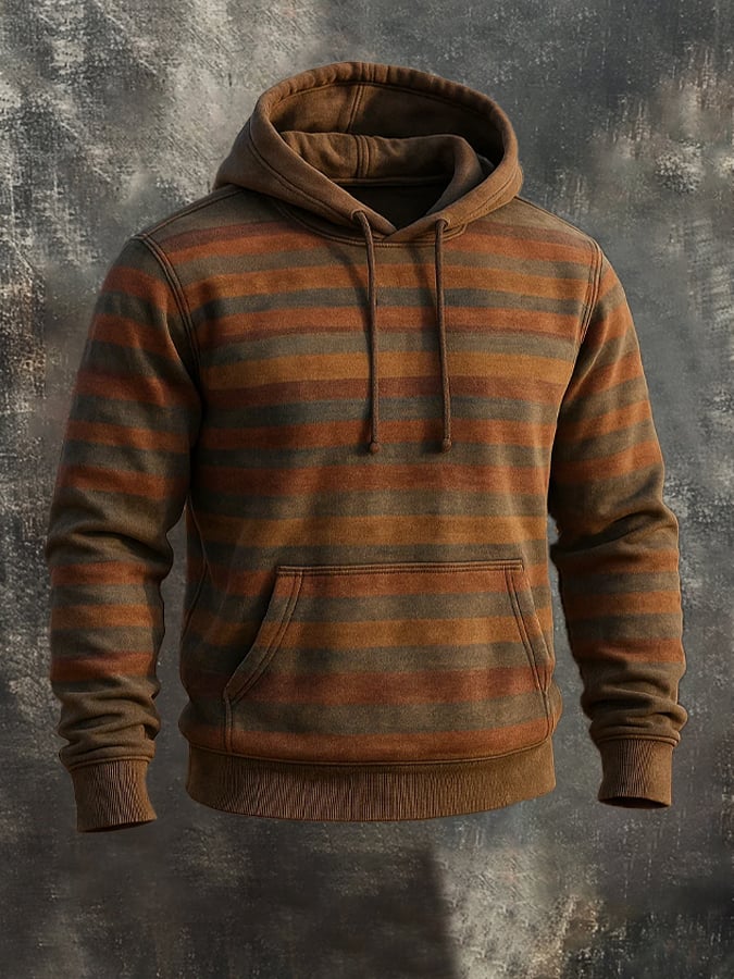Sudadera retro desgastado en bloques de color estampado casual de manga larga para hombre