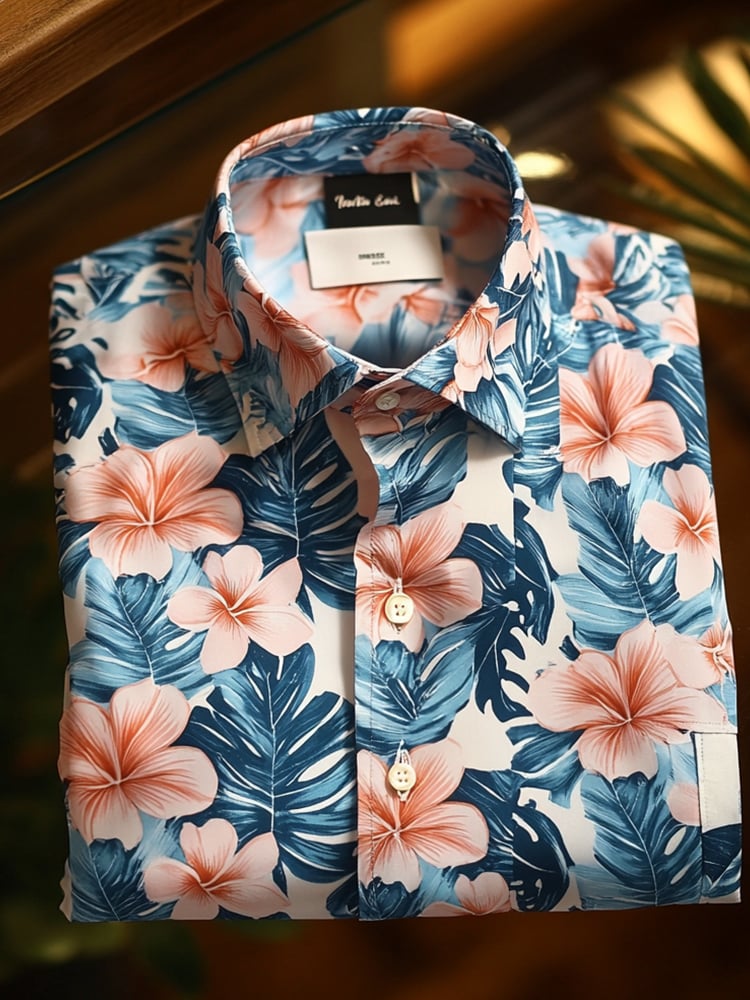 Camisa floral hawaiano ejecutivo casual solapa de manga corta para hombre