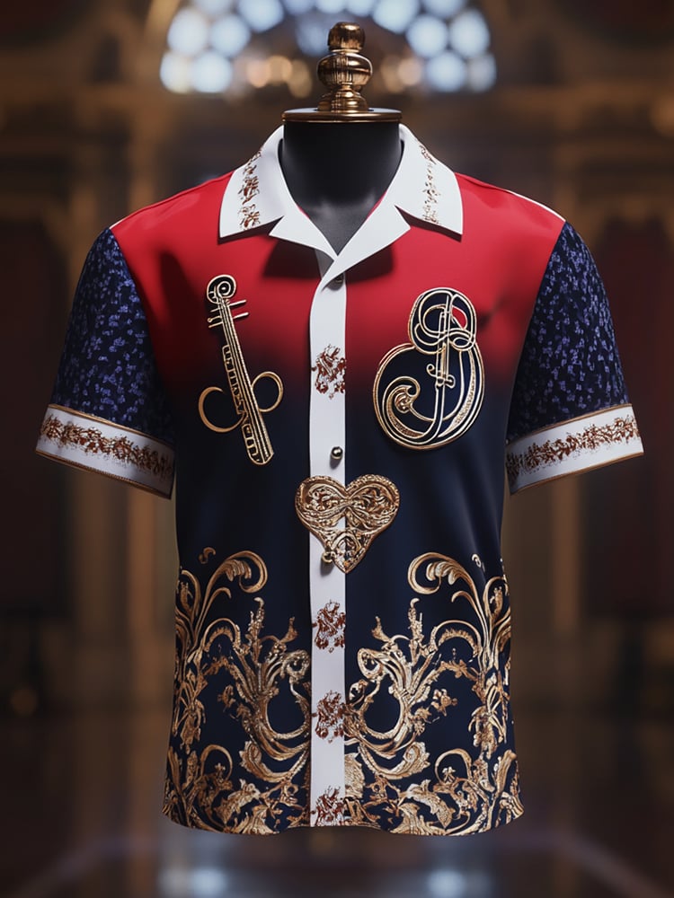 Camisa satén Luxe estampado de manga corta Button para hombre