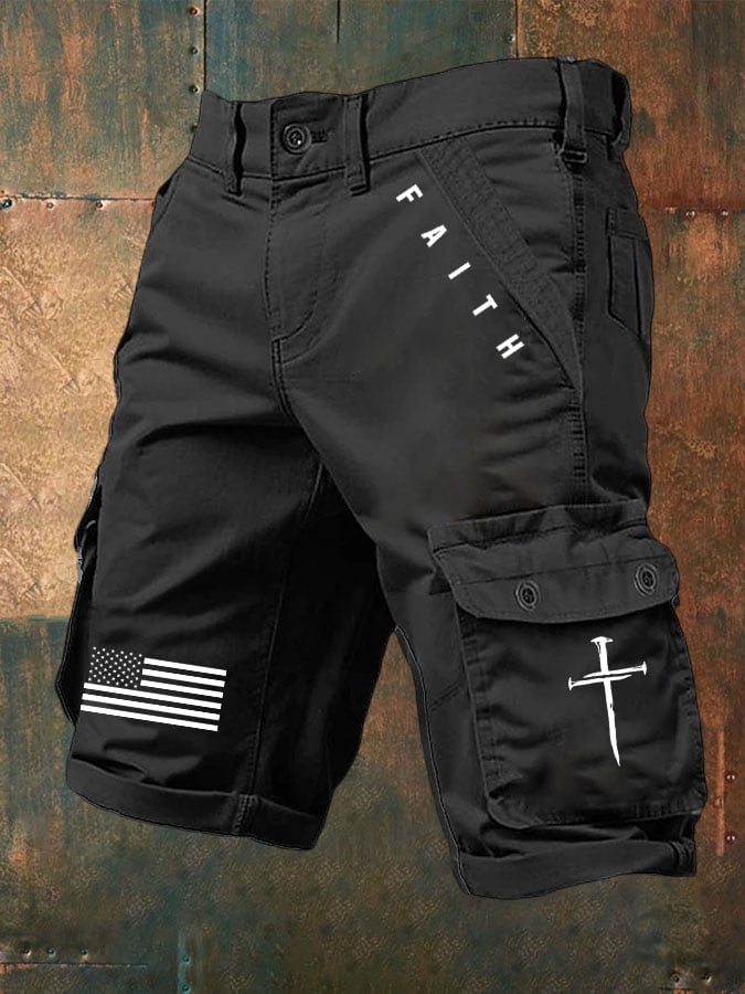 Shorts retro Faith estampado degradado Multi-bolsillo para hombre