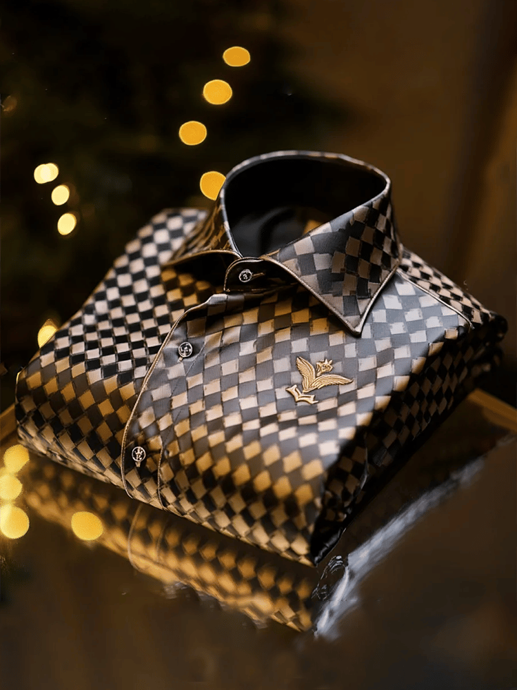 Camisa satén Luxe estampado de manga corta Button para hombre