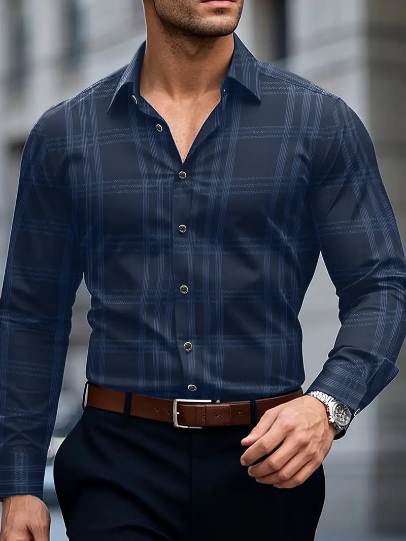 Camisa Street Style ejecutivo casual estampado de manga larga para hombre