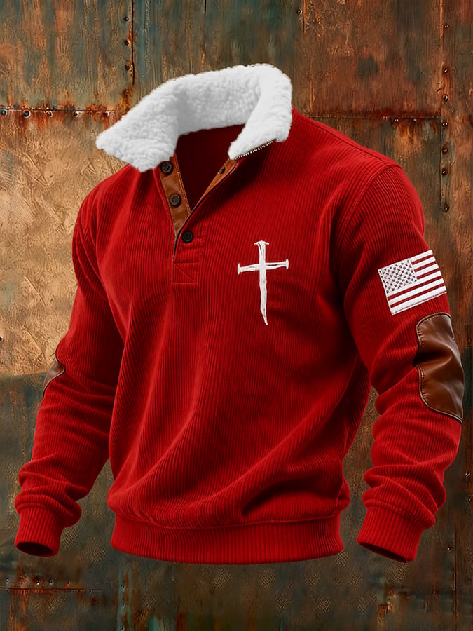 Sudadera vintage Faith Cross estampado Waffle para hombre