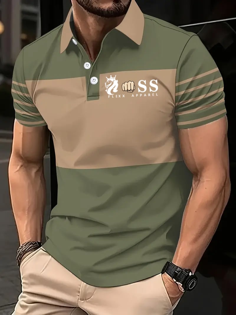 Camisa polo retro Letter Design estampado casual para hombre