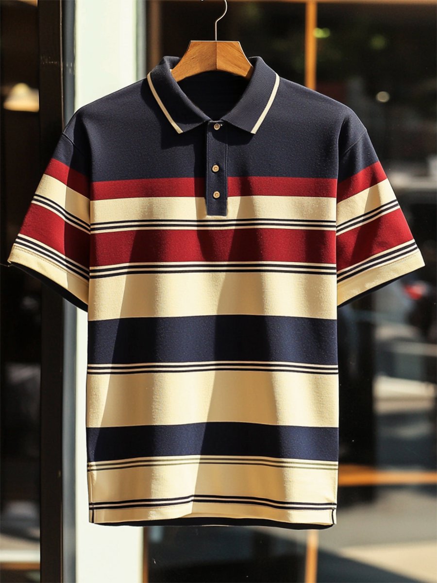 Camisa polo ejecutivo casual a rayas Button de manga corta para hombre