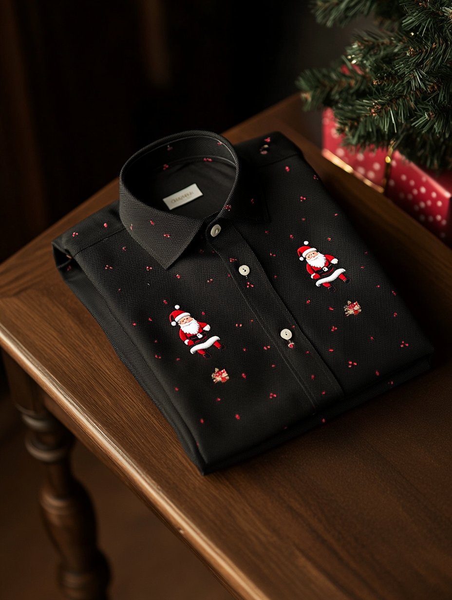 Camisa ejecutivo retro Santa Claus estampado de manga larga para hombre